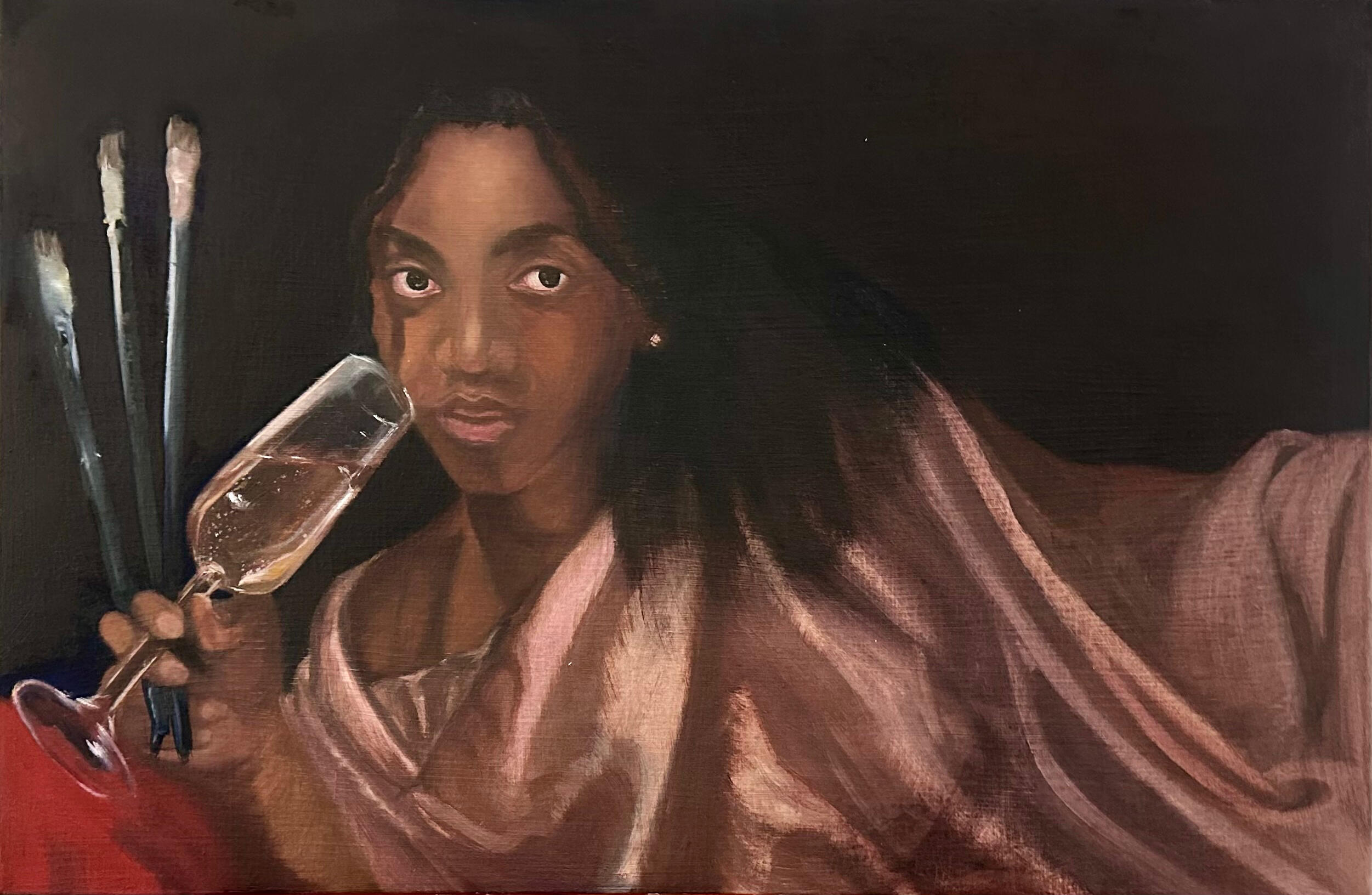 I'll Drink To That : A Self Portrait | 50.8x76.2 cm | Oil on Canvas | August 2024